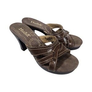 Mudd Chachi Womens Brown Faux Leather Y2K Platform Slide Block Heels Size 6.5M